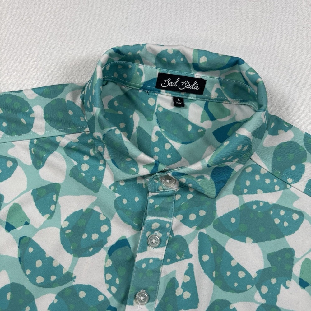 Bad Birdie Polo Shirt Mens Large Teal Green Pattern Golf Performance Waterboy
